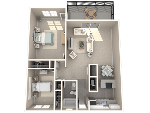 Floor plan for 2 beds, 1 bath, 921 sqft